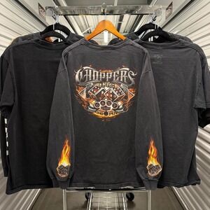 Crazy Vintage 2000's Flaming East Coast Choppers Faded Biker Long Sleeve